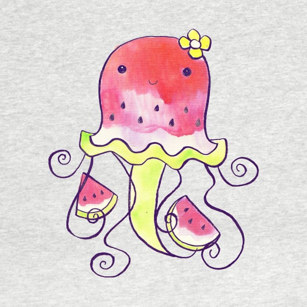 Watermelon Watercolor Jellyfish by saradaboru